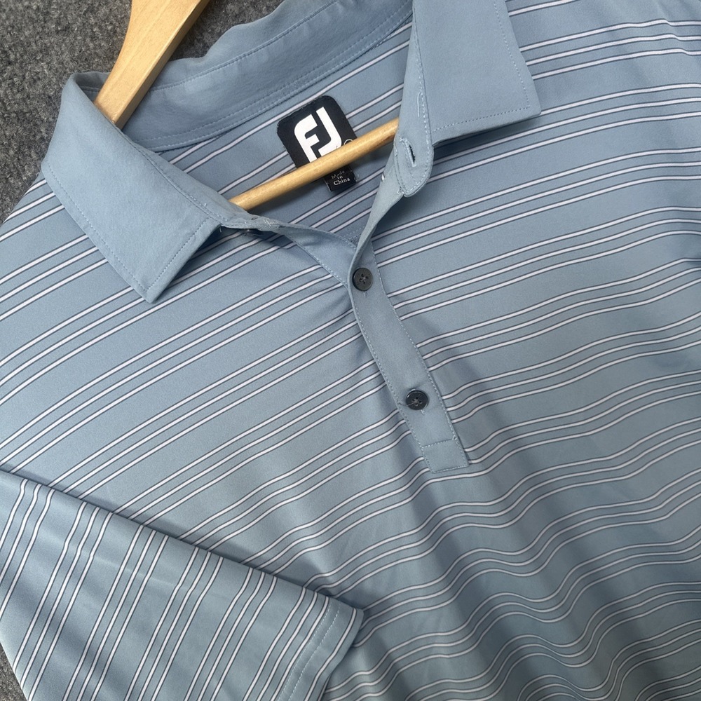 FootJoy Polo Golf Shirt Mens 2XL Blue Stripe Golf Performance Stretch
